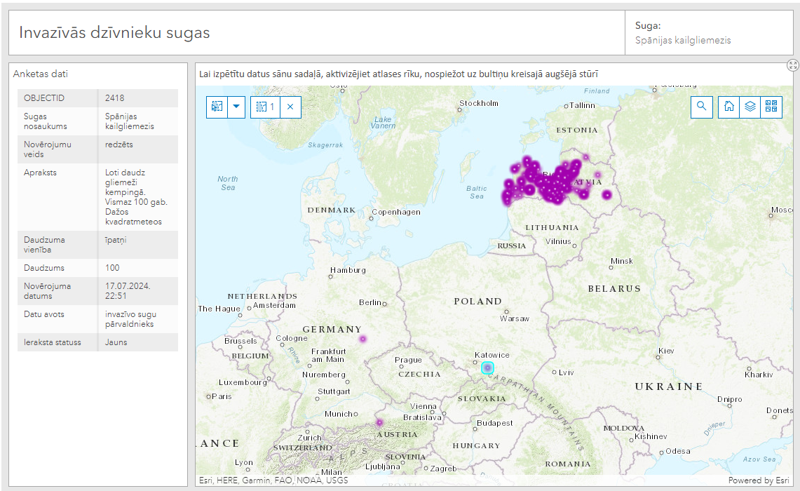 Spānijas kailgliemežu Dabas aizsardzības pārvaldes karte